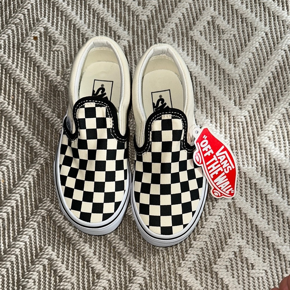 Vans Kids Checkerboard Slip-On Sneakers Black and White